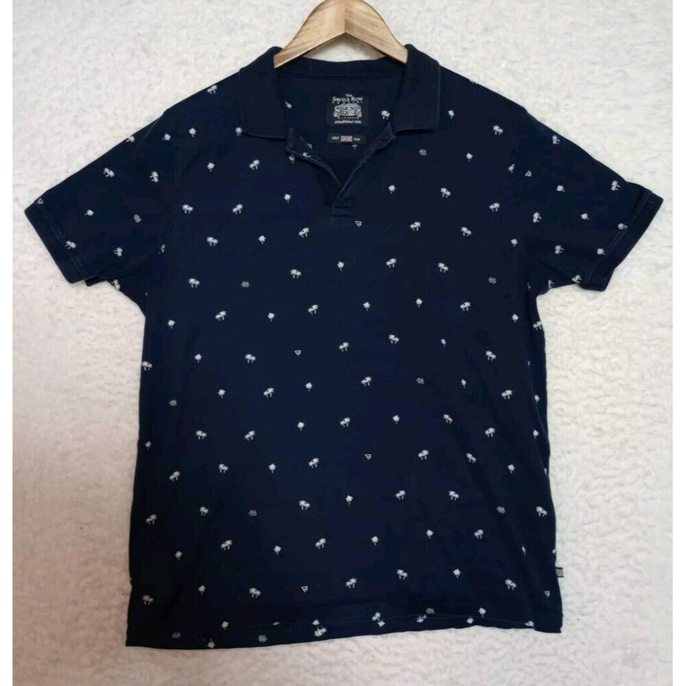 Saville Row Short Sleeve Men's Blue Button Up Shirt Palm Trees Print Brit Slim